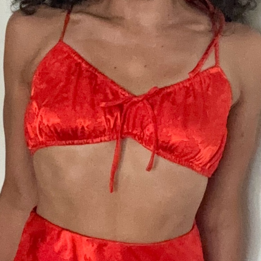 Tomato Red Silky Crop Top